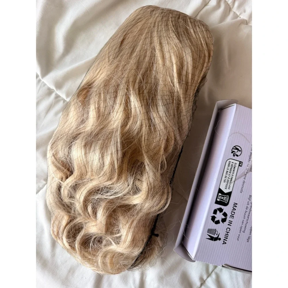 BARSDAR 18 Inch Blonde Wavy Wig with Bangs Synthetic Medium Length Curly Hair